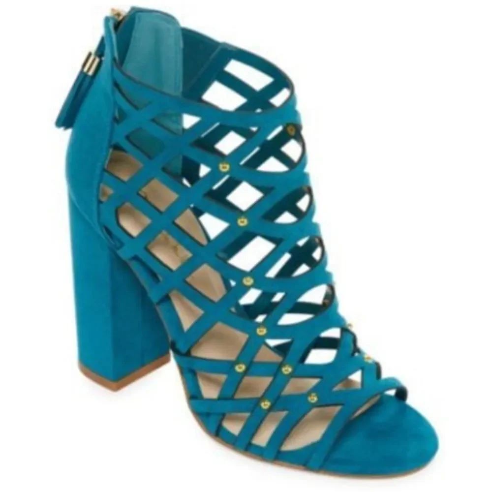 BRAND NEW NICOLE BY NICOLE MILLER WOMEN'S LASER-CUT CHUNKY HIGH HEELS SANDALS